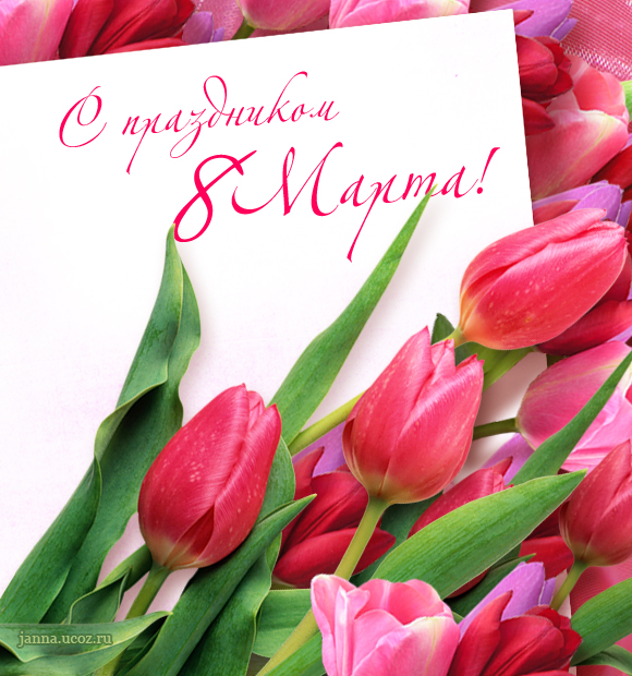 Поздравления 8 марта — С Праздником! — Открытка с цветами — тюльпаны